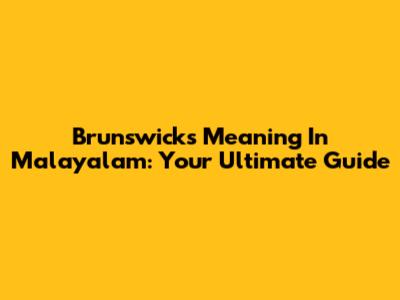 Brunswick's Meaning In Malayalam: Your Ultimate Guide