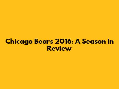 Chicago Bears 2016: A Season In Review