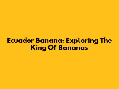Ecuador Banana: Exploring The King Of Bananas