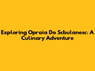 Exploring Opraia Do Scbulanesc: A Culinary Adventure