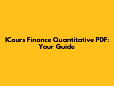 ICours Finance Quantitative PDF: Your Guide