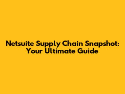 Netsuite Supply Chain Snapshot: Your Ultimate Guide
