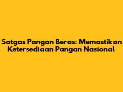 Satgas Pangan Beras: Memastikan Ketersediaan Pangan Nasional