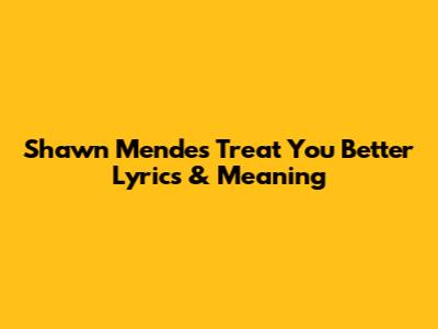 Shawn Mendes Treat You Better Lyrics & Meaning