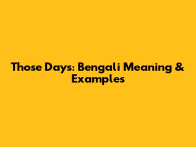 Those Days: Bengali Meaning & Examples