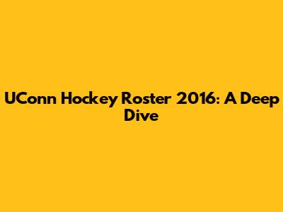 UConn Hockey Roster 2016: A Deep Dive