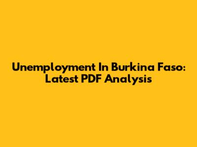 Unemployment In Burkina Faso: Latest PDF Analysis
