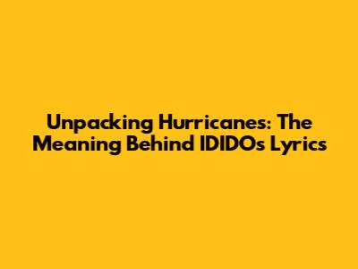 Unpacking 'Hurricanes': The Meaning Behind IDIDO's Lyrics