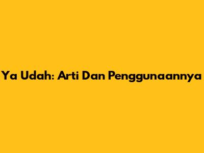 Ya Udah: Arti Dan Penggunaannya